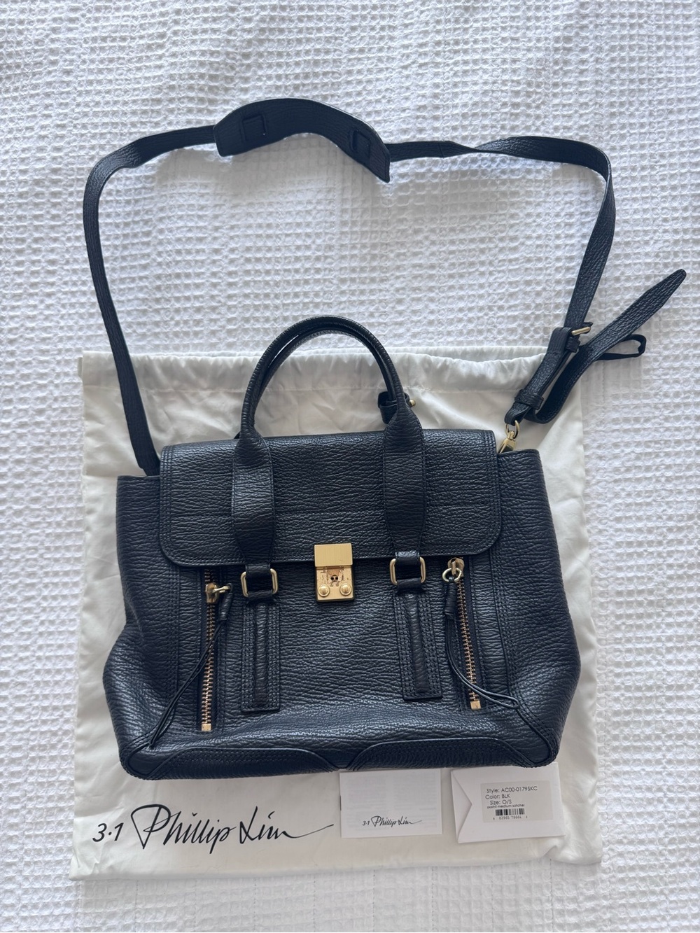 3.1 Phillip Lim Black Leather Satchel with Gold Hardware and Top Handle